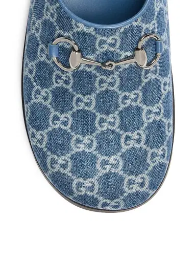 Gucci Women's New Sol GG Denim Horsebit Mules - Medium Blue | Thumbnail 5