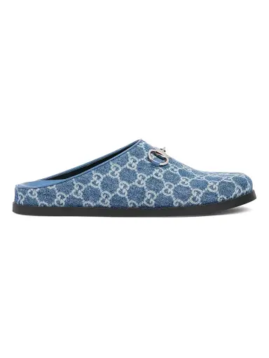 Gucci Women's New Sol GG Denim Horsebit Mules - Medium Blue | Thumbnail 1