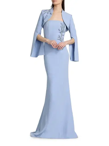 Teri Jon by Rickie Freeman Women's Crepe Beaded-Trim Bolero & Strapless Gown - Powder Blue - Size 16 | Thumbnail 2 Teri Jon by Rickie Freeman Women's Crepe Beaded-Trim Bolero & Strapless Gown - Powder Blue - Size 16 | Thumbnail 2