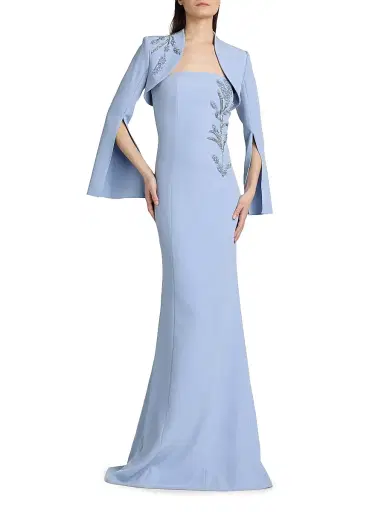Teri Jon by Rickie Freeman Women's Crepe Beaded-Trim Bolero & Strapless Gown - Powder Blue - Size 16 | Thumbnail 3 Teri Jon by Rickie Freeman Women's Crepe Beaded-Trim Bolero & Strapless Gown - Powder Blue - Size 16 | Thumbnail 3