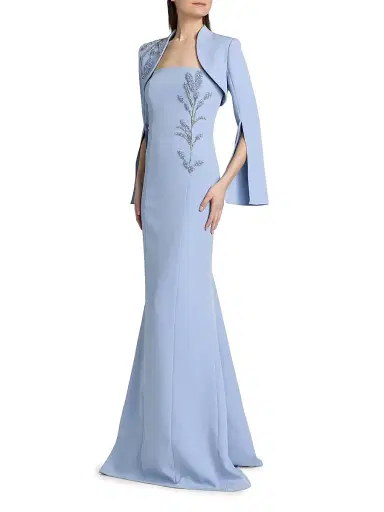 Teri Jon by Rickie Freeman Women's Crepe Beaded-Trim Bolero & Strapless Gown - Powder Blue - Size 16 | Thumbnail 4 Teri Jon by Rickie Freeman Women's Crepe Beaded-Trim Bolero & Strapless Gown - Powder Blue - Size 16 | Thumbnail 4