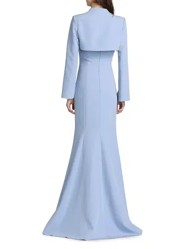 Teri Jon by Rickie Freeman Women's Crepe Beaded-Trim Bolero & Strapless Gown - Powder Blue - Size 16 | Thumbnail 5 Teri Jon by Rickie Freeman Women's Crepe Beaded-Trim Bolero & Strapless Gown - Powder Blue - Size 16 | Thumbnail 5