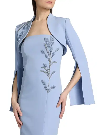 Teri Jon by Rickie Freeman Women's Crepe Beaded-Trim Bolero & Strapless Gown - Powder Blue - Size 16 | Thumbnail 6 Teri Jon by Rickie Freeman Women's Crepe Beaded-Trim Bolero & Strapless Gown - Powder Blue - Size 16 | Thumbnail 6