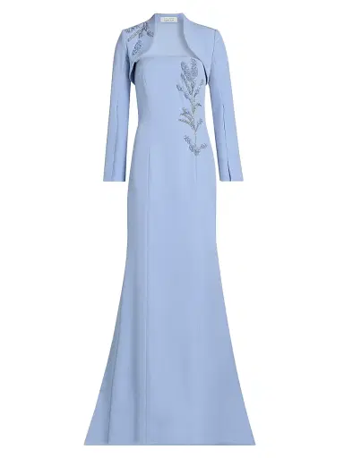 Teri Jon by Rickie Freeman Women's Crepe Beaded-Trim Bolero & Strapless Gown - Powder Blue - Size 16 | Thumbnail 1 Teri Jon by Rickie Freeman Women's Crepe Beaded-Trim Bolero & Strapless Gown - Powder Blue - Size 16 | Thumbnail 1