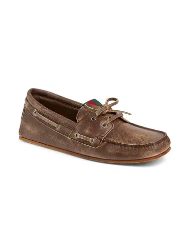 Gucci Men's Web Distressed Leather Boat Shoes | Thumbnail 2 Gucci Men's Web Distressed Leather Boat Shoes | Thumbnail 2
