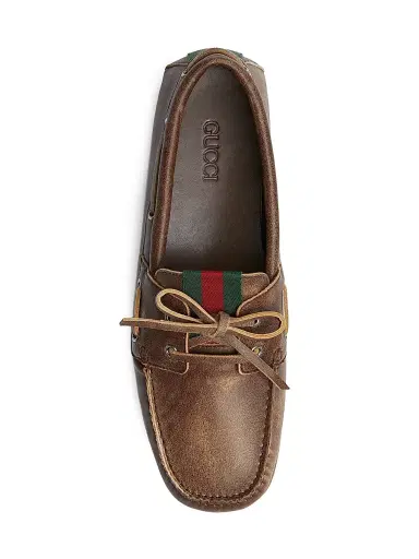 Gucci Men's Web Distressed Leather Boat Shoes | Thumbnail 4 Gucci Men's Web Distressed Leather Boat Shoes | Thumbnail 4