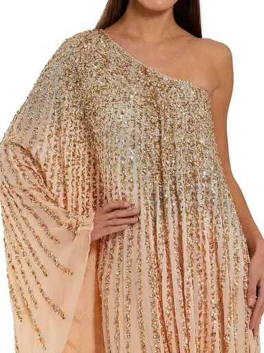 Mac Duggal Women's Cocktail One-Shoulder Sequin Gown - Champagne Gold - Size Large | Thumbnail 3