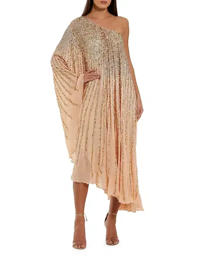 Mac Duggal Women's Cocktail One-Shoulder Sequin Gown - Champagne Gold - Size Large | Thumbnail 1