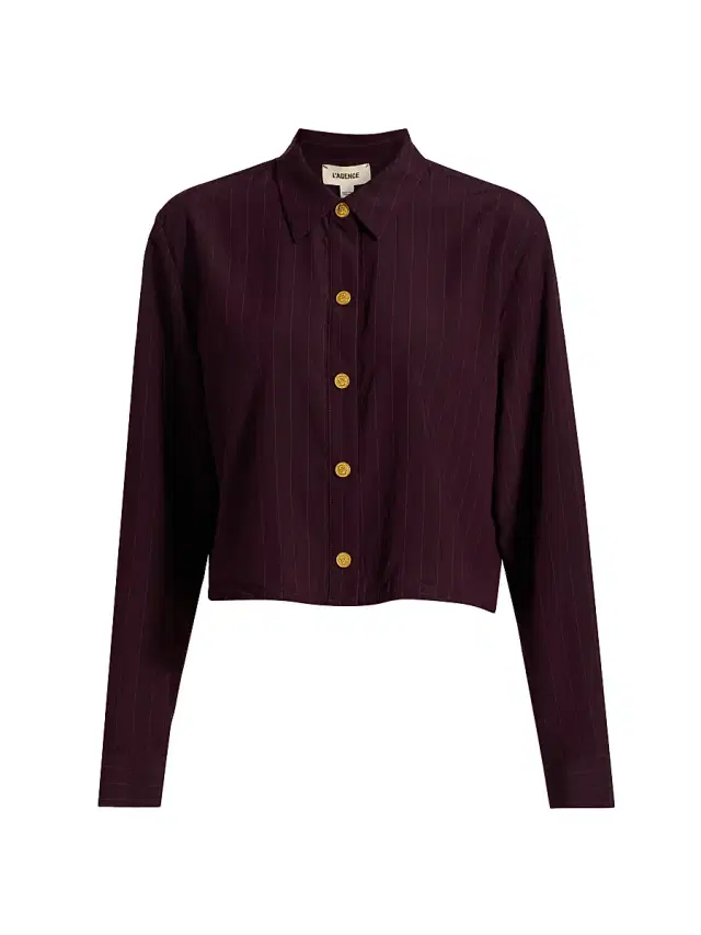 L'AGENCE Women's Cosette Pinstriped Button-Front Shirt - Dark Malbec Pinstripe