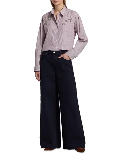 TWP Women's J. D. Crystal-Embellished Pinstripe Relaxed-Fit Shirt - White Wine - Size Medium | Thumbnail 2 TWP Women's J. D. Crystal-Embellished Pinstripe Relaxed-Fit Shirt - White Wine - Size Medium | Thumbnail 2