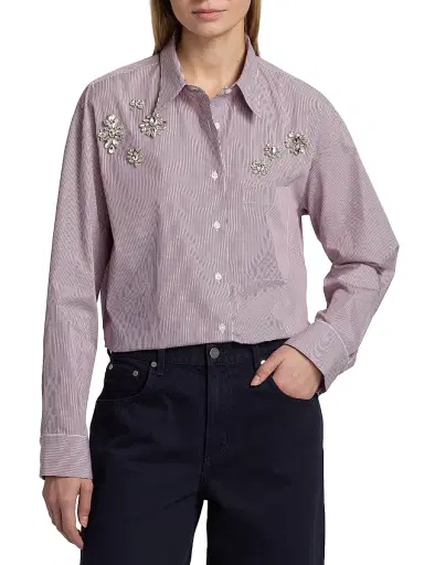 TWP Women's J. D. Crystal-Embellished Pinstripe Relaxed-Fit Shirt - White Wine - Size Medium | Thumbnail 3 TWP Women's J. D. Crystal-Embellished Pinstripe Relaxed-Fit Shirt - White Wine - Size Medium | Thumbnail 3