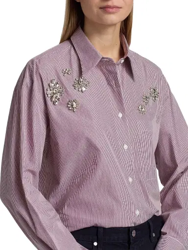 TWP Women's J. D. Crystal-Embellished Pinstripe Relaxed-Fit Shirt - White Wine - Size Medium | Thumbnail 6 TWP Women's J. D. Crystal-Embellished Pinstripe Relaxed-Fit Shirt - White Wine - Size Medium | Thumbnail 6