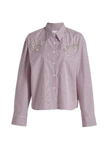 TWP Women's J. D. Crystal-Embellished Pinstripe Relaxed-Fit Shirt - White Wine - Size Medium | Thumbnail 1 TWP Women's J. D. Crystal-Embellished Pinstripe Relaxed-Fit Shirt - White Wine - Size Medium | Thumbnail 1