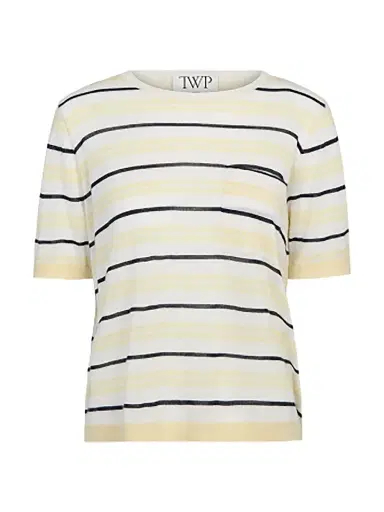 TWP Women's Striped Cashmere T-Shirt - Ivory Multi - Size Large | Thumbnail 1 TWP Women's Striped Cashmere T-Shirt - Ivory Multi - Size Large | Thumbnail 1