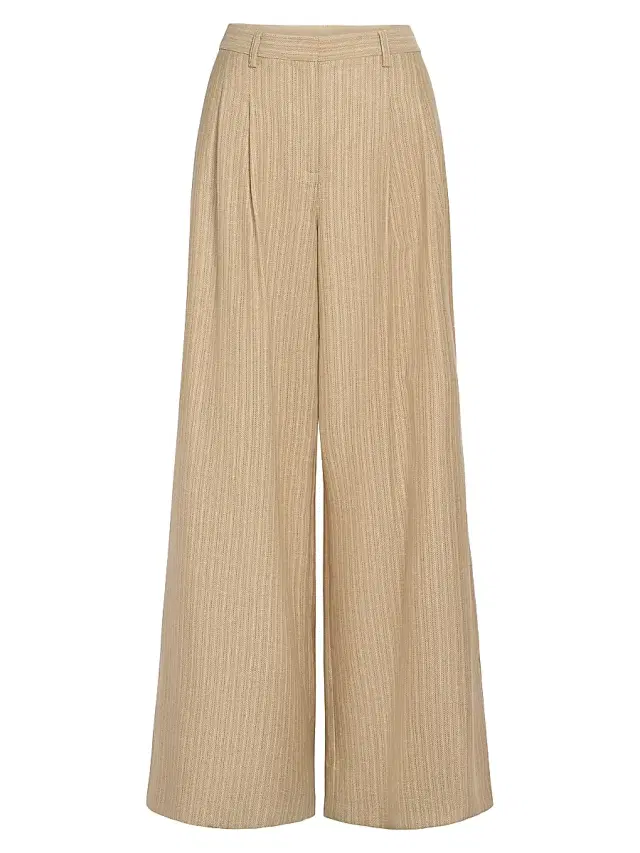 TWP Women's Avery Striped Wool-Linen Wide-Leg Pants - Safari Argan Oil