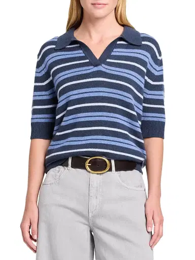 TWP Women's Slightly Oversized Cashmere Polo Shirt - Night Sky Multi - Size Medium | Thumbnail 3