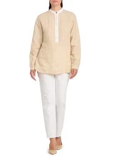 Kiton Women's Windowpane Linen Shirt | Thumbnail 2 Kiton Women's Windowpane Linen Shirt | Thumbnail 2