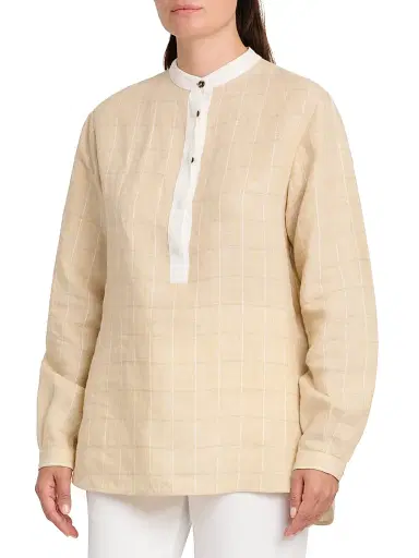 Kiton Women's Windowpane Linen Shirt | Thumbnail 4 Kiton Women's Windowpane Linen Shirt | Thumbnail 4