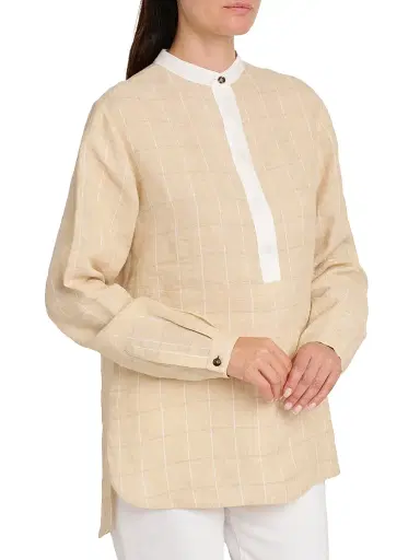 Kiton Women's Windowpane Linen Shirt | Thumbnail 6 Kiton Women's Windowpane Linen Shirt | Thumbnail 6