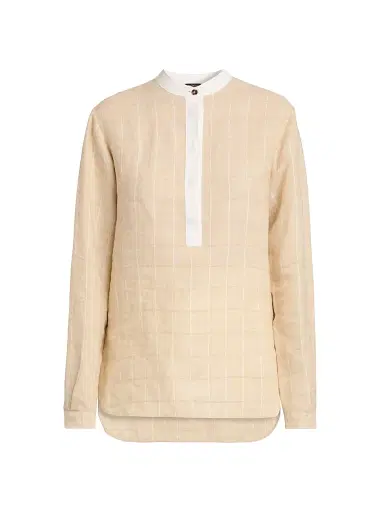 Kiton Women's Windowpane Linen Shirt | Thumbnail 1 Kiton Women's Windowpane Linen Shirt | Thumbnail 1