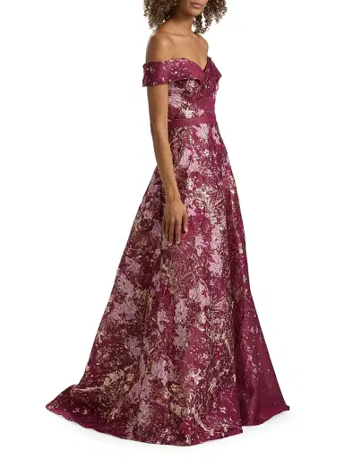 Rene Ruiz Collection Women's Brocade Off-the-Shoulder Gown - Pink Multi | Thumbnail 4