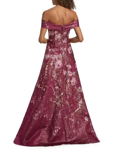 Rene Ruiz Collection Women's Brocade Off-the-Shoulder Gown - Pink Multi | Thumbnail 5