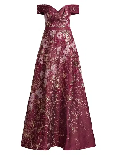 Rene Ruiz Collection Women's Brocade Off-the-Shoulder Gown - Pink Multi | Thumbnail 1