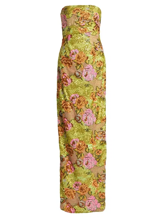 Women's Sequin Strapless Column Gown - Chartreuse Pink
