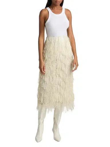 Co Women's Fringe Raffia Midi-Skirt - Pearl | Thumbnail 2