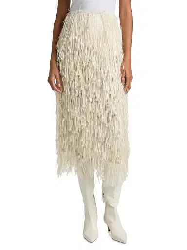 Co Women's Fringe Raffia Midi-Skirt - Pearl | Thumbnail 3
