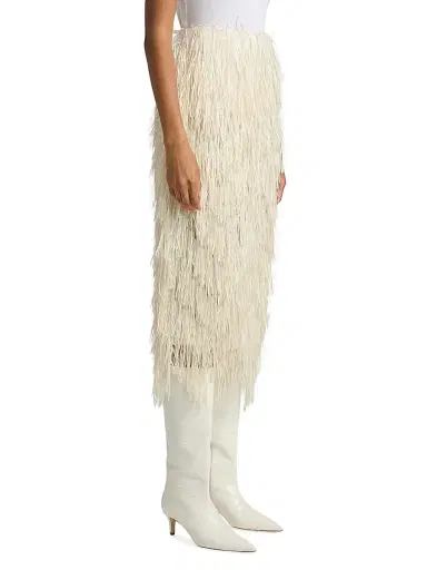 Co Women's Fringe Raffia Midi-Skirt - Pearl | Thumbnail 4