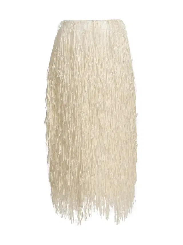 Co Women's Fringe Raffia Midi-Skirt - Pearl