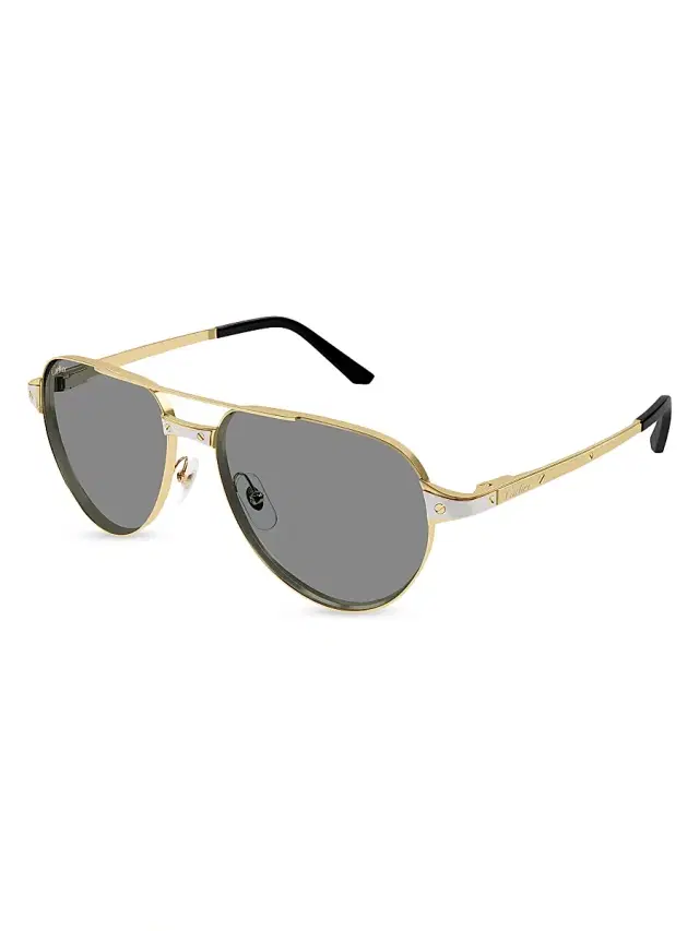 Cartier Men's Santos Evolution 59MM 24K-Gold-Plated & Platinum-Plated Metal Pilot Sunglasses - Gold Grey