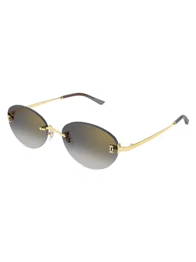 Cartier Women's Double C 54MM 24K-Gold-Plated Oval Sunglasses - Gold Grey | Thumbnail 1