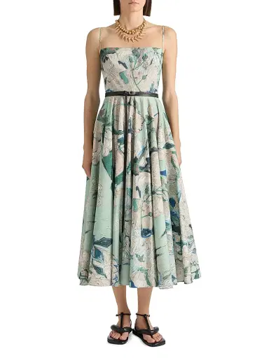 Givenchy Women's Sliced Long Dress in Poplin with Roses Print - Mint Green - Size 6 | Thumbnail 2