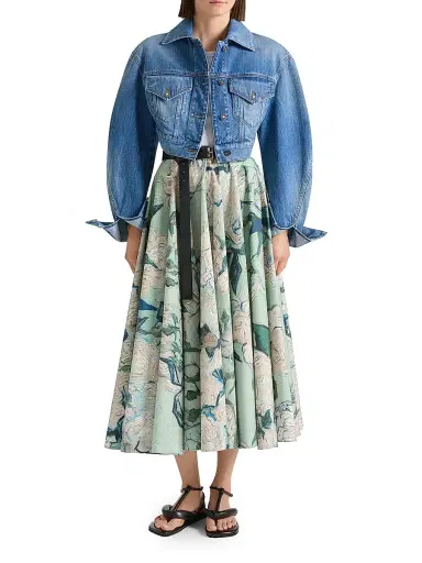 Givenchy Women's Long Circular Skirt in Poplin with Roses Print - Mint Green - Size 8 | Thumbnail 2