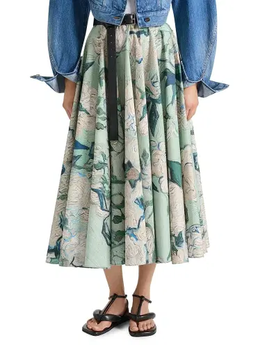 Givenchy Women's Long Circular Skirt in Poplin with Roses Print - Mint Green - Size 8 | Thumbnail 3