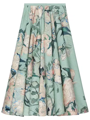 Givenchy Women's Long Circular Skirt in Poplin with Roses Print - Mint Green - Size 8 | Thumbnail 1