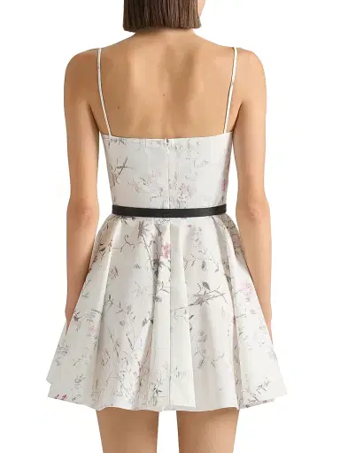 Givenchy Women's Sliced Mini Dress in Poplin with Floral Print - White - Size 12 | Thumbnail 3