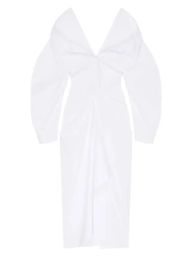 Women's Slashed Long Shirt Dress in Poplin - White
