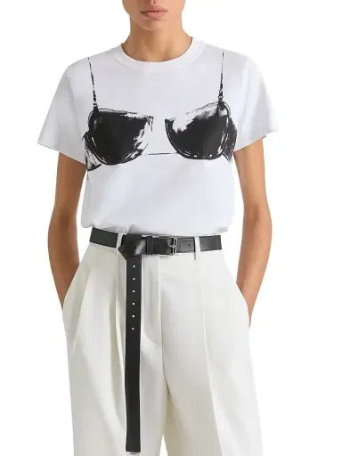 Givenchy Women's T-shirt in Cotton with Cutaway Bra Print - White Black - Size XS | Thumbnail 4