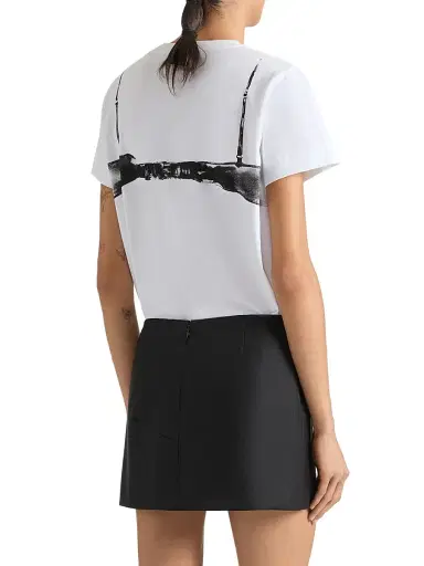 Givenchy Women's T-shirt in Cotton with Cutaway Bra Print - White Black - Size XS | Thumbnail 5