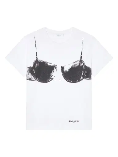 Givenchy Women's T-shirt in Cotton with Cutaway Bra Print - White Black - Size XS | Thumbnail 1