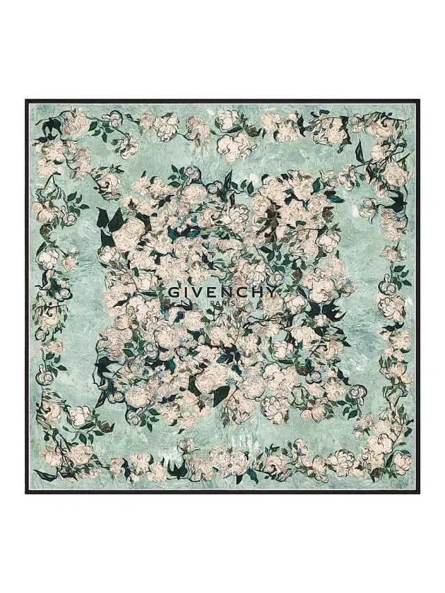 Givenchy Women's Square Scarf in Silk with Roses Print - Light Mint Green