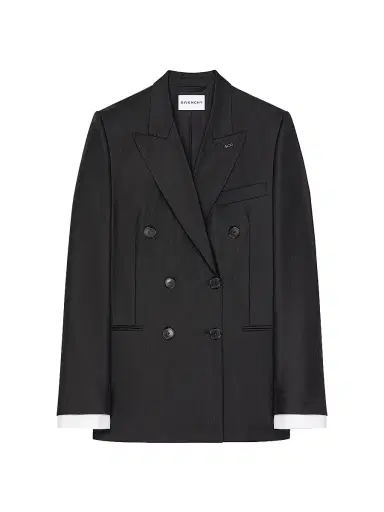 Givenchy Women's Double-Breasted Striped Blazer in Wool - Dark Grey - Size 12 | Thumbnail 1