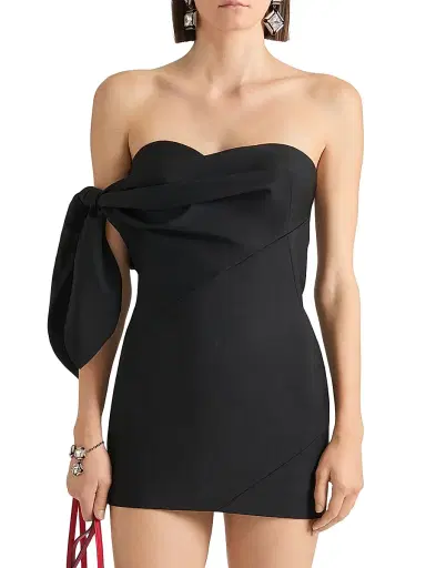 Givenchy Women's Mini Bustier Dress in Wool and Mohair with Bow - Black | Thumbnail 2