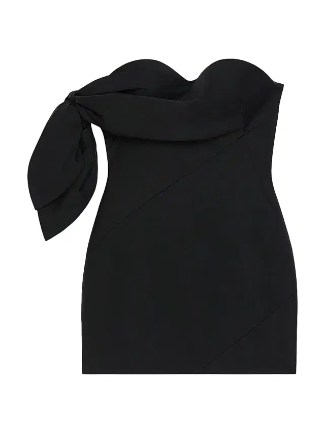 Women's Mini Bustier Dress in Wool and Mohair with Bow - Black