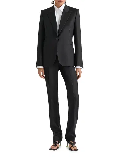Givenchy Women's Single-Breasted Striped Blazer in Wool - Dark Grey - Size 10 | Thumbnail 2
