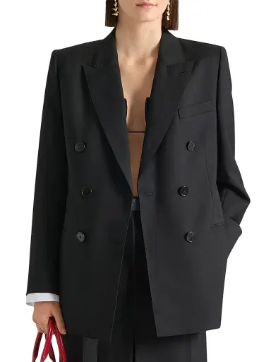 Givenchy Women's Double-Breasted Slashed Jacket in Wool and Mohair - Black - Size 10 | Thumbnail 2