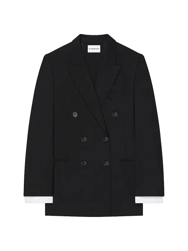 Women's Double-Breasted Slashed Jacket in Wool and Mohair - Black